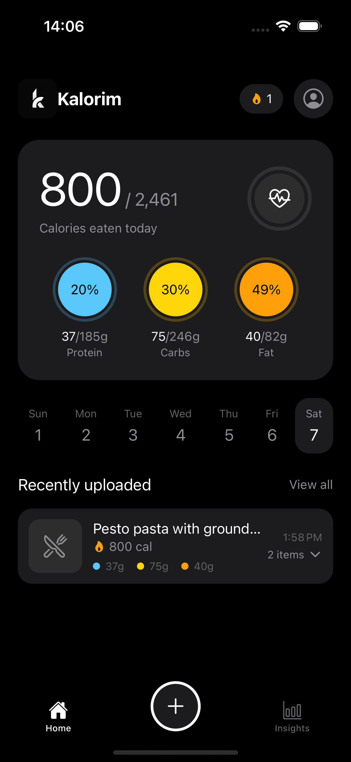 Kalorim app screenshot showing AI calorie tracking interface